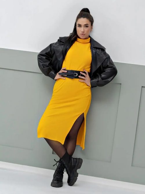 Платье-водолазка длины миди c разрезами ПЛ-104КШ/ГОР (Горчица). Артикул: ПЛ-104КШ/ГОР