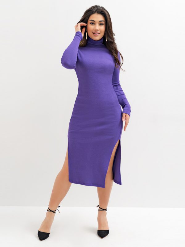 Главное фото, Платье-водолазка длины миди c разрезами ПЛ-104КШ/ФИО (Фиолетовый). Артикул: ПЛ-104КШ/ФИО