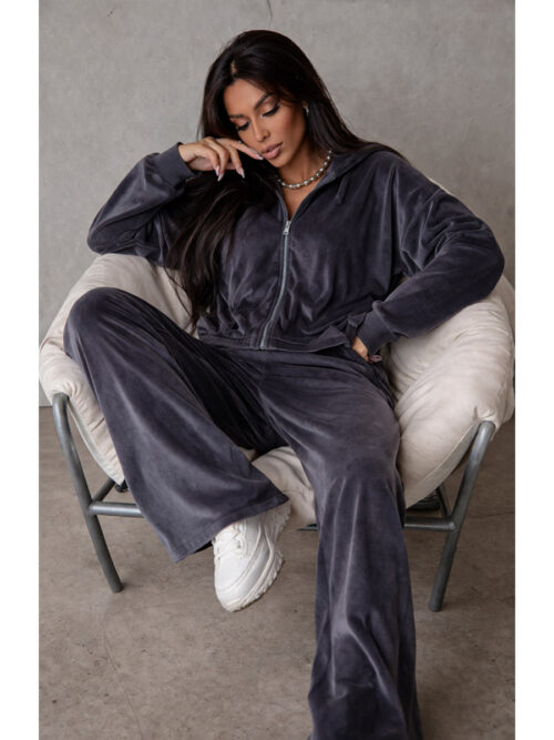 Костюм женский велюровый на молнии КС-077ФР/ГРФ (Графит). Артикул: КС-077ФР/ГРФ