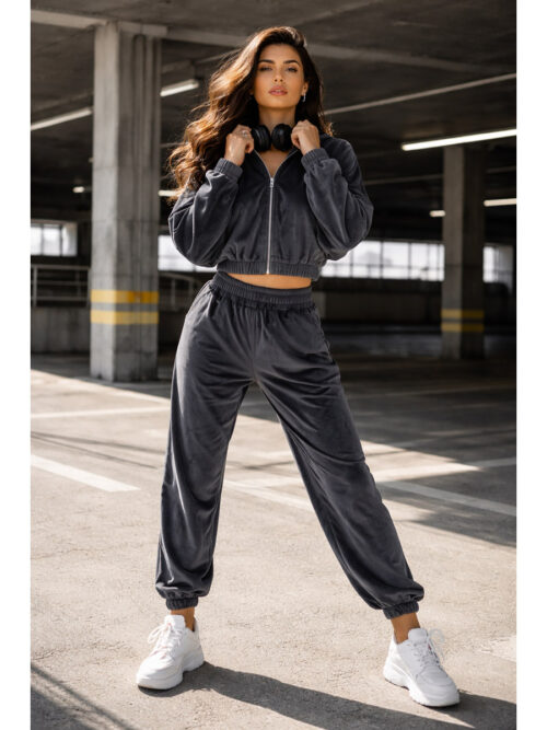 Костюм женский велюровый на молнии КС-078ФР/ГРФ (Графит). Артикул: КС-078ФР/ГРФ