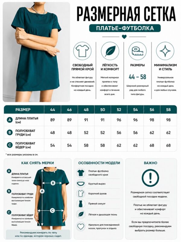 Изумрудное платье короткой длины, размерная сетка, базовый крой